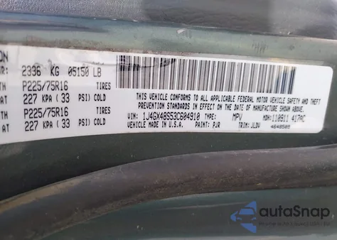 2003 Jeep Grand Cherokee Laredo из США, поврежденный, VIN 1J4GX48S53C604910